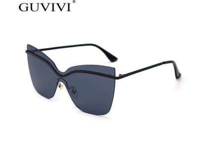 One Piece Cat Eye Sunglasses Fashion Brand Designer Oversize Gradient Eyeglasses Rimless Blue Pink Shades