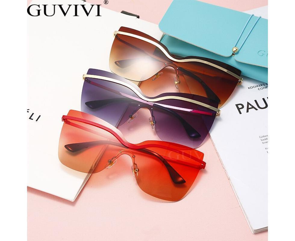One Piece Cat Eye Sunglasses Fashion Brand Designer Oversize Gradient Eyeglasses Rimless Blue Pink Shades
