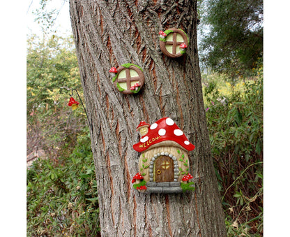 Mushroom House Door Luminous Garden Ornament - Multicolor