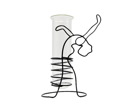 Glass planter vase with black wire spring holder and cat outline