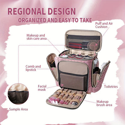 Travel Makeup Bag with Handle — Large Multi-Compartment Cosmetic Organizer, Portable Toiletry Bag for Women