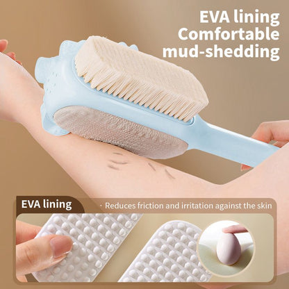 3-in-1 Multi-Functional Long-Handled Bath Brush, Combining Bath Sponge, Soft-Bristle Brush, and Washcloth in One, Home Exfoliating Bath Brush, Back Scrubber - Blue