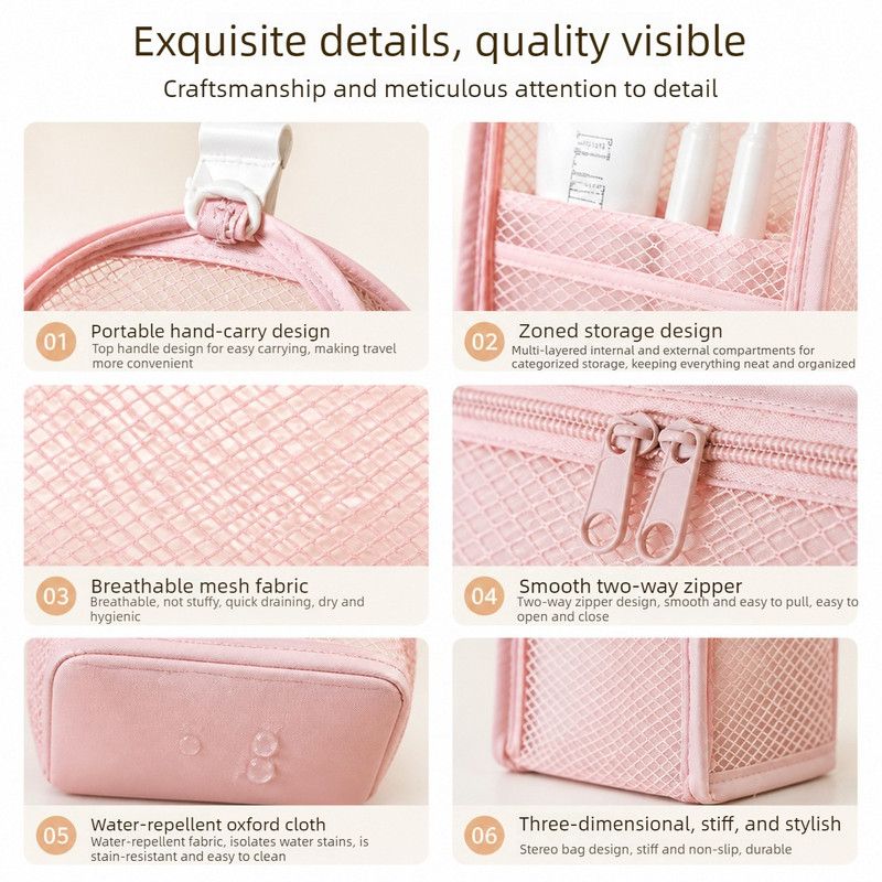 Stand-Up Breathable Mesh Toiletry Organizer, Multifunctional Waterproof Travel Cosmetic Bag, Travel Cosmetic Bag - White