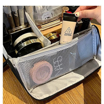 Portable Multi-Functional Toiletry Bag, Stand-Up Large-Capacity Storage Bag for Makeup Brushes, Cosmetics, and Toiletries, Jinbu Multi-Compartment Storage Bag - Black