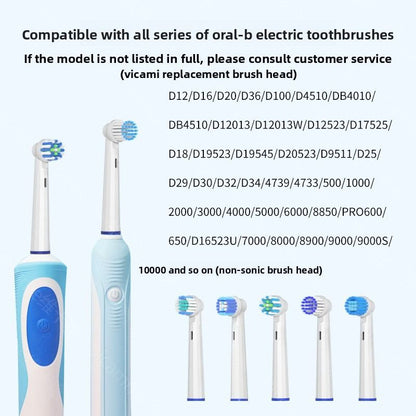 Compatible with replacement brush heads for multiple models of rotary electric toothbrushes. Choose from 5 styles with different functions. High-density, rounded soft-bristle universal brush head set—5-piece set
