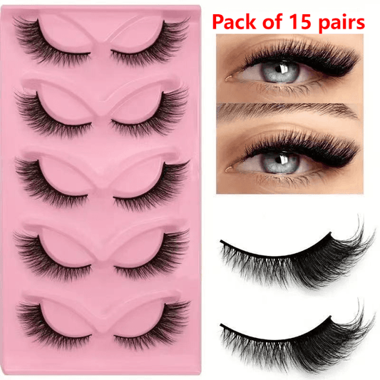 False eyelash set: long thick black cat-eye lash strips with extended tips
