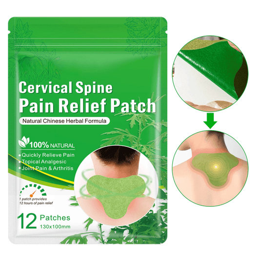 Cervical heat relief patch pack with green patch backing and circular insert