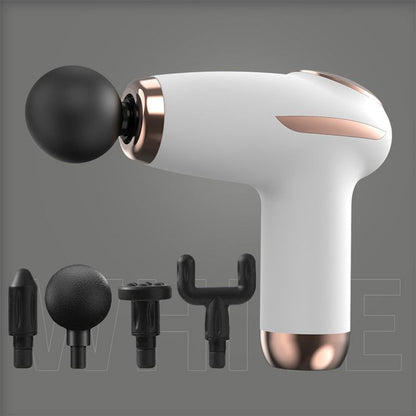 White - Portable Mini Fascia Gun with 4 Massage Heads, Type-C Rechargeable Low-Noise Handheld Percussion Massager for the Gym