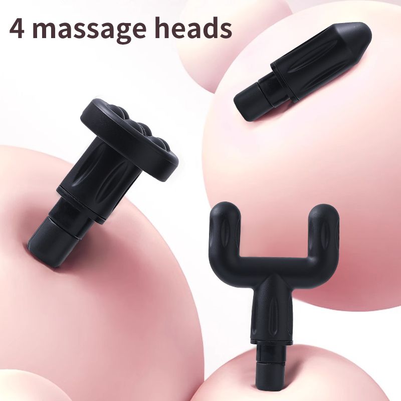 Pink - Portable Mini Fascia Gun with 4 Massage Heads, Type-C Rechargeable Low-Noise Handheld Percussion Massager for the Gym