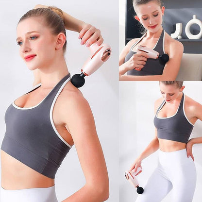 Pink - Portable Mini Fascia Gun with 4 Massage Heads, Type-C Rechargeable Low-Noise Handheld Percussion Massager for the Gym