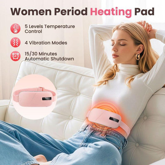 Women’s period heating pad belt with digital display and vibration control