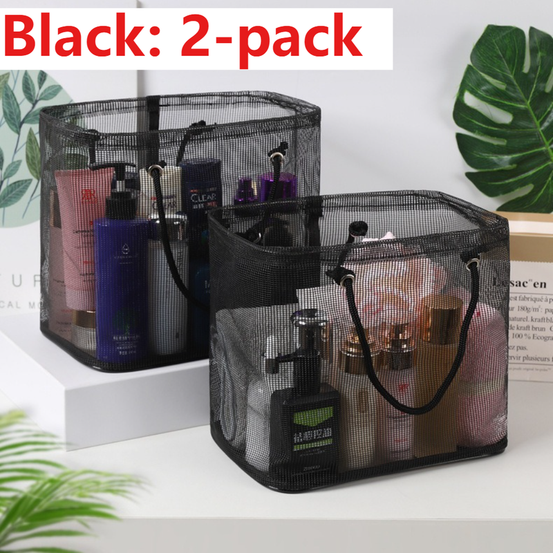 2-Pack Mesh Shower Caddy, Large Capacity Portable Travel Toiletry Bag with Quick-Drain Bottom - Black