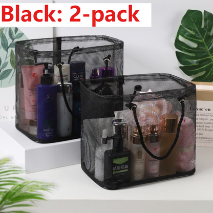 2-Pack Mesh Shower Caddy, Large Capacity Portable Travel Toiletry Bag with Quick-Drain Bottom - Black