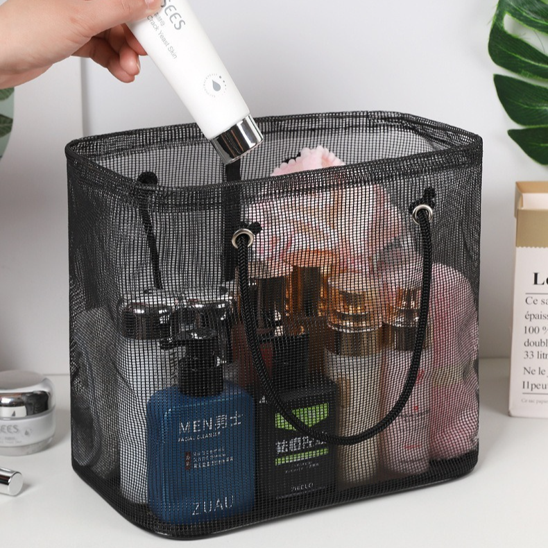 2-Pack Mesh Shower Caddy, Large Capacity Portable Travel Toiletry Bag with Quick-Drain Bottom - Black