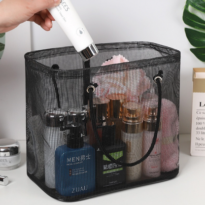 2-Pack Mesh Shower Caddy, Large Capacity Portable Travel Toiletry Bag with Quick-Drain Bottom - Black