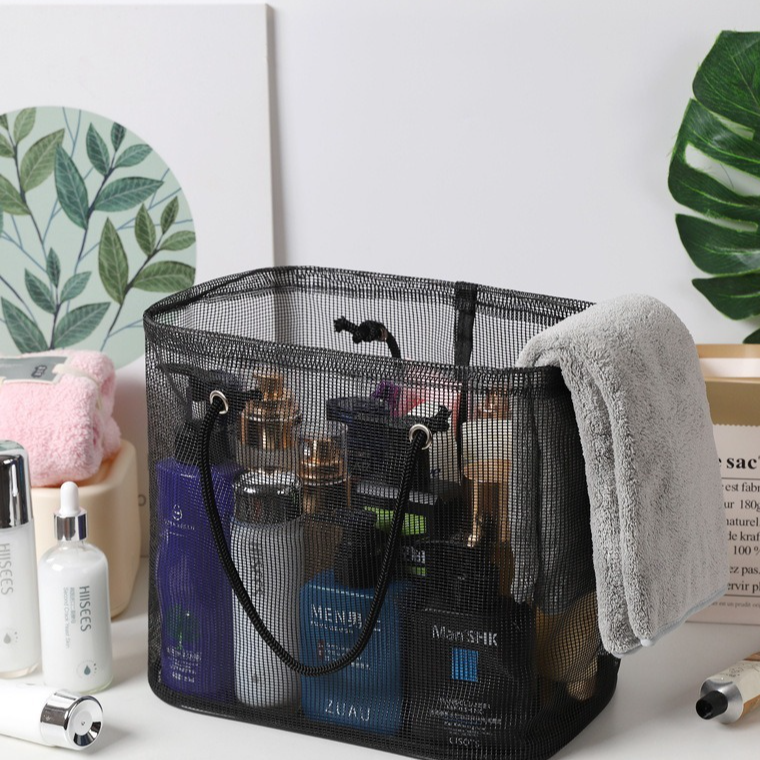 2-Pack Mesh Shower Caddy, Large Capacity Portable Travel Toiletry Bag with Quick-Drain Bottom - Black