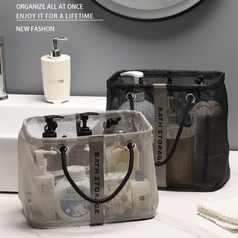 Mesh Shower Caddy, Portable Bath Tote Bag, Large Capacity Mesh Storage Basket for Bathroom Essentials - Gray