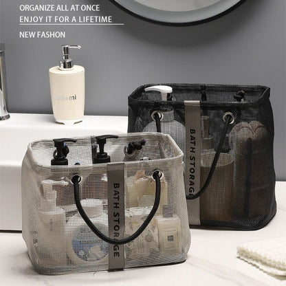 Mesh Shower Caddy, Portable Bath Tote Bag, Large Capacity Mesh Storage Basket for Bathroom Essentials - Gray