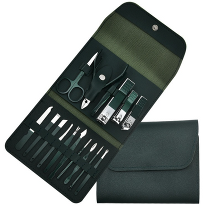 16-Piece Stainless Steel Manicure and Pedicure Set, Home Nail Clippers and Cuticle Tools Kit for Hand, Foot, and Facial Care - Black