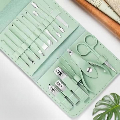 16-Piece Stainless Steel Manicure and Pedicure Set, Home Nail Clippers and Cuticle Tools Kit for Hand, Foot, and Facial Care - Black