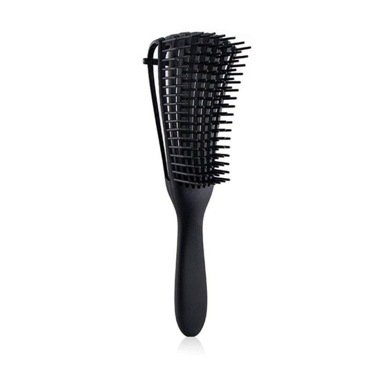 Black detangler hair brush with vented curved head and 8-claw style bristles