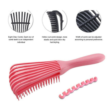 Adjustable 8-Claw Detangler Hair Brush, Hollow Curved Vent Brush for Wet and Dry Hair Styling and Massage - Purple