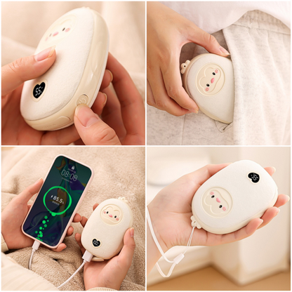 Cute Cartoon Hand Warmer 2-in-1 Portable USB Charging Power Bank, 3 Temperature Settings Pocket Heater—Pink