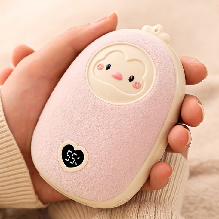 Cute Cartoon Hand Warmer 2-in-1 Portable USB Charging Power Bank, 3 Temperature Settings Pocket Heater—Pink