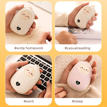 Cute Cartoon Hand Warmer 2-in-1 Portable USB Charging Power Bank, 3 Temperature Settings Pocket Heater—Beige