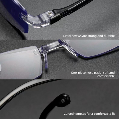 Rimless Diamond-Cut Anti-Blue-Light Reading Glasses +1.00 Diopter, Unisex, 2-Pack (Same Prescription) with 2 Clear Plastic Cases