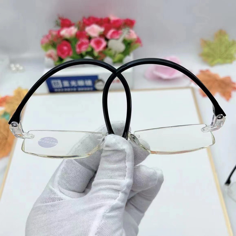 Rimless Diamond-Cut Anti-Blue-Light Reading Glasses +1.00 Diopter, Unisex, 2-Pack (Same Prescription) with 2 Clear Plastic Cases