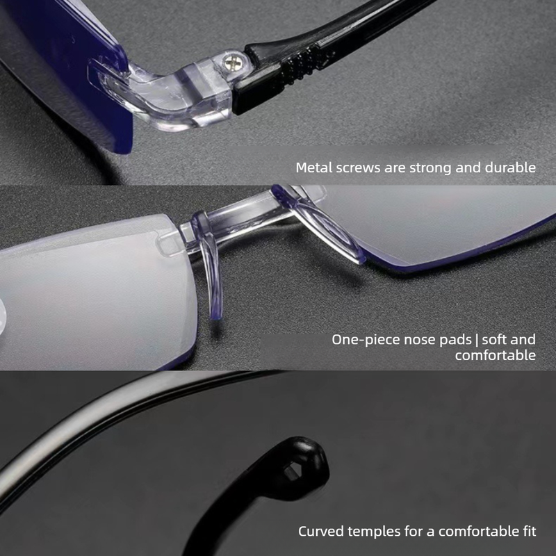 Rimless Diamond-Cut Anti-Blue-Light Reading Glasses +1.50 Diopter, Unisex, 2-Pack (Same Prescription) with 2 Clear Plastic Cases