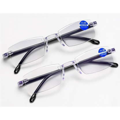 Rimless Diamond Cut Anti-Blue Light Reading Glasses +2.00 Diopters, Unisex, 2-Pack (Same Power) with 2 Clear Plastic Cases