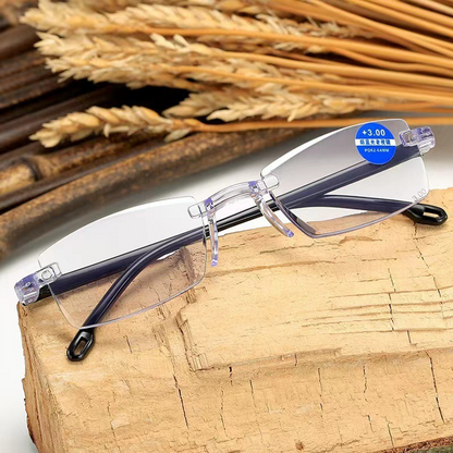 Rimless Diamond Cut Anti-Blue Light Reading Glasses +2.50 Diopters, Unisex, 2-Pack (Same Power) with 2 Clear Plastic Cases