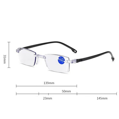 Rimless Diamond Cut Anti-Blue Light Reading Glasses +2.50 Diopters, Unisex, 2-Pack (Same Power) with 2 Clear Plastic Cases