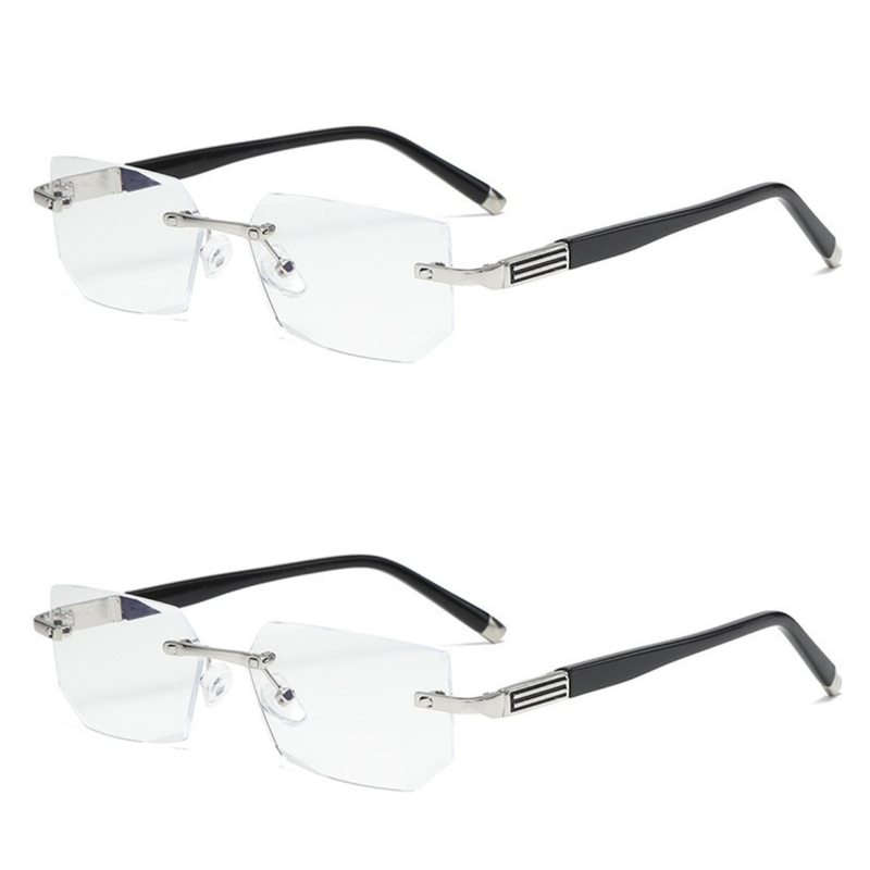 Business Metal Rimless Cut Anti Blue Light Reading Glasses, 2 Pack Different Powers +1.00 & +1.50 Diopter Fashion Readers for Men Women