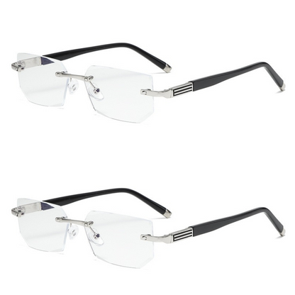 Business Metal Rimless Cut Anti Blue Light Reading Glasses, 2 Pack Different Powers +1.00 & +1.50 Diopter Fashion Readers for Men Women