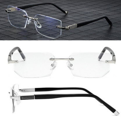 Business Metal Rimless Cut Anti Blue Light Reading Glasses, 2 Pack Different Powers +2.00 & +2.50 Diopter Fashion Readers for Men Women