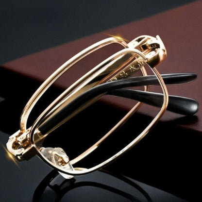 +2.00 Diopter Metal Portable Foldable Anti-Blue Light Reading Glasses, Lightweight Compact Readers for Seniors - Gold