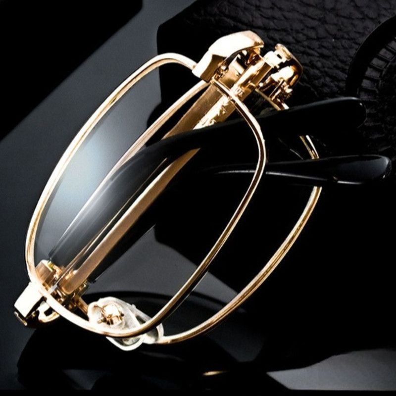 +2.50 Diopter Metal Portable Foldable Anti-Blue Light Reading Glasses, Lightweight Compact Readers for Seniors—Gold