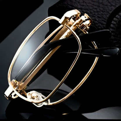 +3.00 Diopter Metal Portable Foldable Anti-Blue Light Reading Glasses, Lightweight Compact Readers for Seniors—Gold