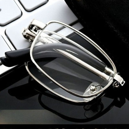 +3.00 Diopter Metal Portable Foldable Anti-Blue Light Reading Glasses, Lightweight Compact Readers for Seniors—Gold