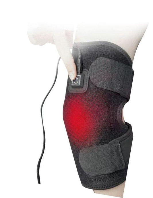 Heated knee brace with controller pad and power cord, dark gray, adjustable closure