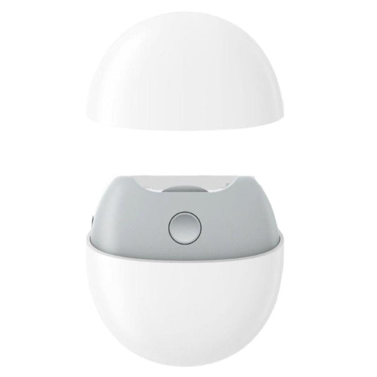 Compact electric nail clipper base with gray top and circular button