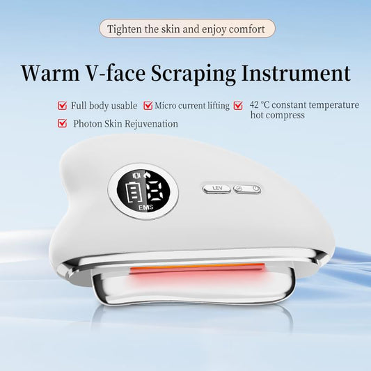 White electric gua sha facial lifting device with LED display and buttons
