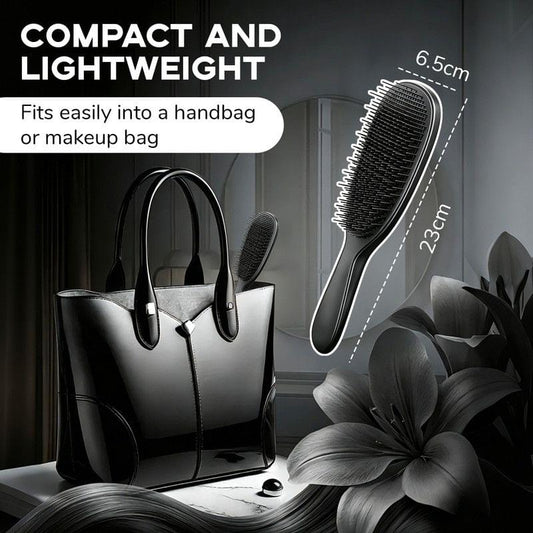 Compact silicone cushion massage comb with long handle and dense teeth