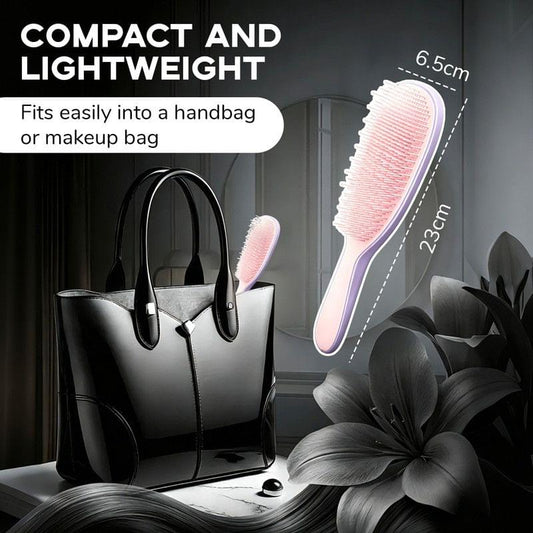 Purple hair massage brush and small matching brush for handbag, pink cushion bristles
