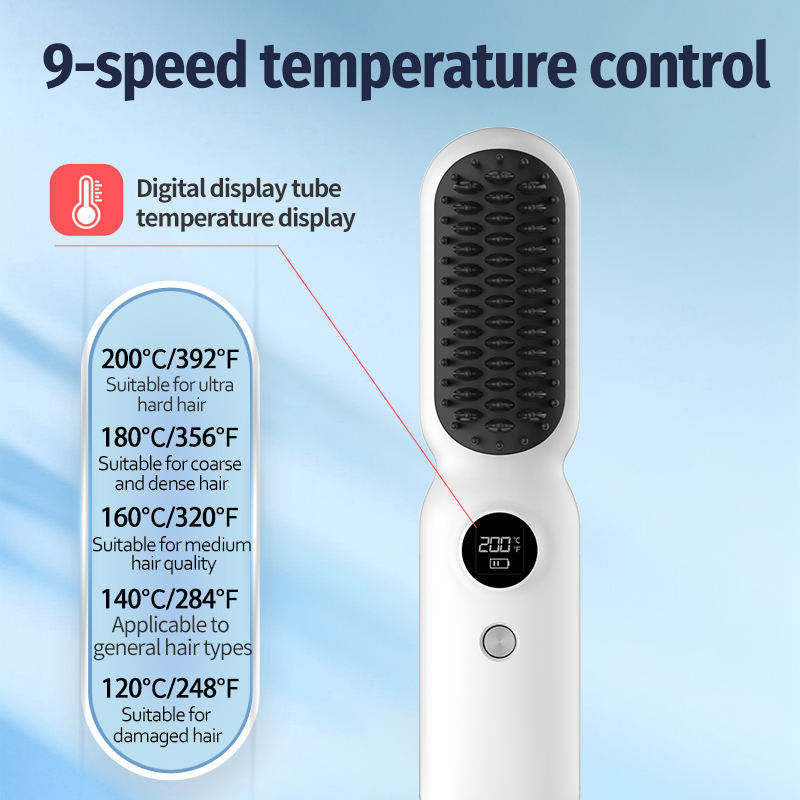 Green Professional Cordless Hair Straightener Brush - 4-in-1 EMS Scalp Massager & Ionic Straightening Comb - Red & Blue Light Therapy for Hair Growth - Portable USB Rechargeable Hot Comb for Men & Women