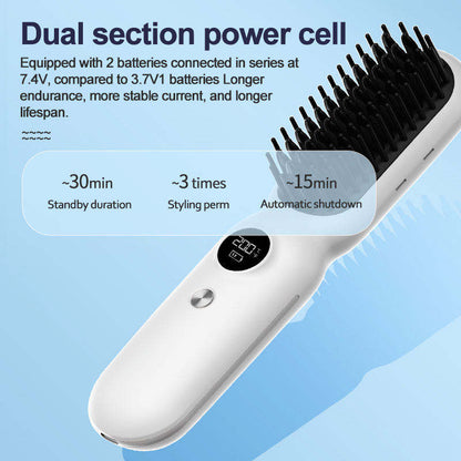 Green Professional Cordless Hair Straightener Brush - 4-in-1 EMS Scalp Massager & Ionic Straightening Comb - Red & Blue Light Therapy for Hair Growth - Portable USB Rechargeable Hot Comb for Men & Women