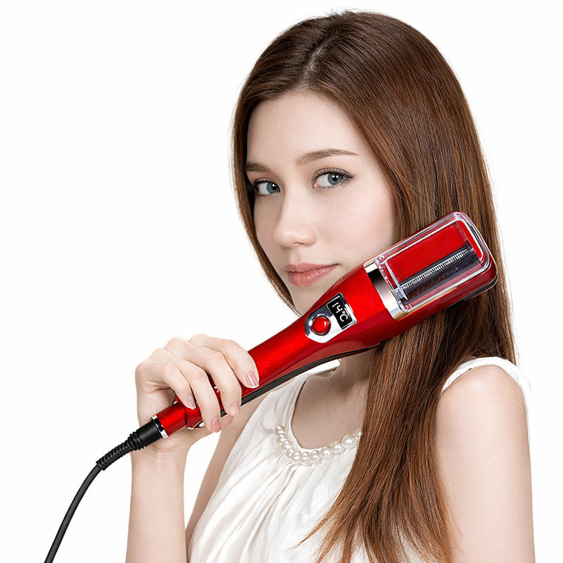 Red Automatic Split End Remover & Hair Straightener Iron | Professional Snips for Damaged Hair Ends | Achieve Silky Smooth Hair without Losing Length | 2-in-1 Digital Hair Polisher Styler